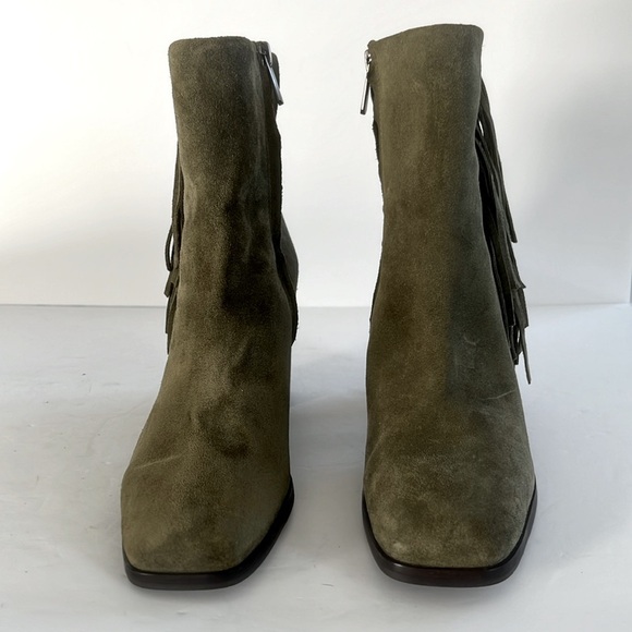 Sam Edelman Ona Olive Suede Leather Chunky Block Heel Fringe Boot Size 7.5 New - Picture 4 of 8